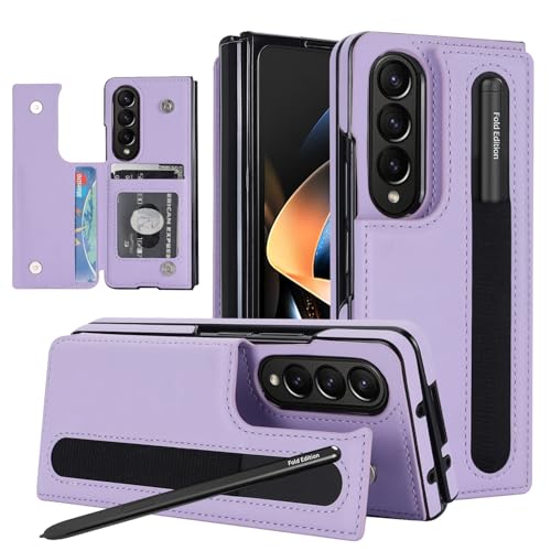 Yhsvie Handyhülle für Samsung Galaxy Z Fold6 5G Hülle mit S Pen Halter Flip Leder Geldbörse Schutzhülle mit Ständer für Galaxy Z Fold 3 Stoßfest Kratzfest Case Klapphülle Kartenfach Cover -Lila von Yhsvie