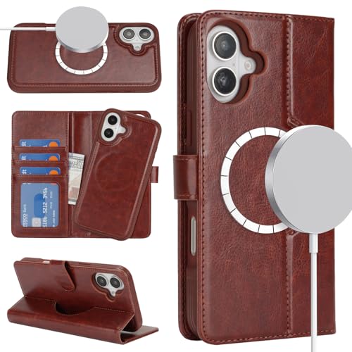 Yhsvie Handyhülle für iPhone 16 Hülle Premium PU Leder Schutzhülle 2 IN 1 Abnehmbar Magnetische Klapphülle Kartenfach Standfunktion Wallet Case iPhone 16 Stoßfeste Cover,Kaffee von Yhsvie