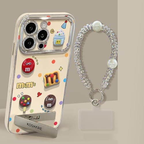 Yhsvie Handykette Handyhülle iPhone 15 Plus Hülle mit Armband Bunt 3D Motiv Schutzhülle mit Ständer iPhone 15 Plus Silikonhülle Galvanik TPU Bumper Case Kratzfest Kameraschutz Cover, Weiße von Yhsvie