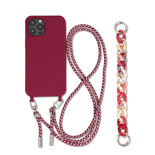 Yhsvie Handykette für iPhone 15 Plus Hülle mit Band,Necklace Handyhülle mit Armband iPhone 15 Plus Schutzhülle Silikon Cover mit Kordel zum Umhängen Bumper Case mit Kette -Rot von Yhsvie