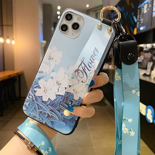 Yhsvie Handykette für iPhone 15 pro max Hülle mit Band, iPhone 15 pro max Necklace Handyhülle mit Armband Blume Farbmal Muster Cover Weich Silikon TPU Stoßfest Schutzhülle Case mit Kordel - Blume 01 von Yhsvie