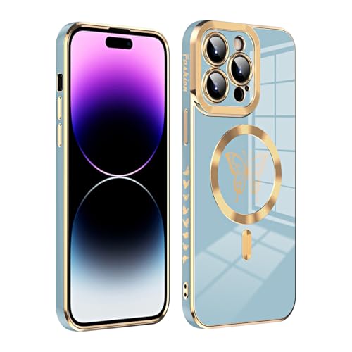 Yhsvie Magnetisch Handyhülle für iPhone 14 Pro Max Hülle, Schmetterling Silikon Schutzhülle iPhone 14 Pro Max Slim Kratzfeste Case Weiche TPU Stoßfest Bumper Cover für Damen Mädchen -Blau von Yhsvie