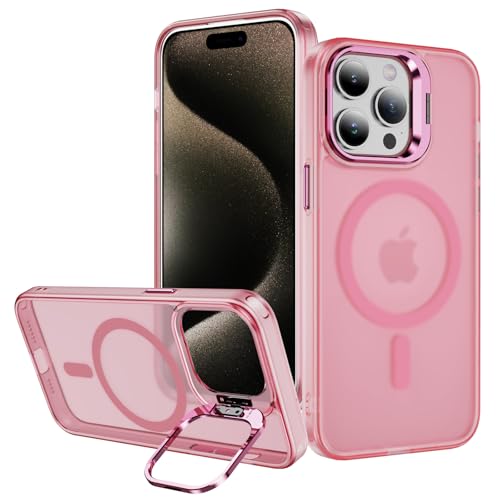 Yhsvie Magnetisch Hülle für iPhone 16 Handyhülle Kompatibel mit MagSafe, Titan-Kameraständer Hardcase Durchscheinende Matt Schutzhülle Stoßfest Anti-Fingerabdruck Case Cover - Rosa von Yhsvie