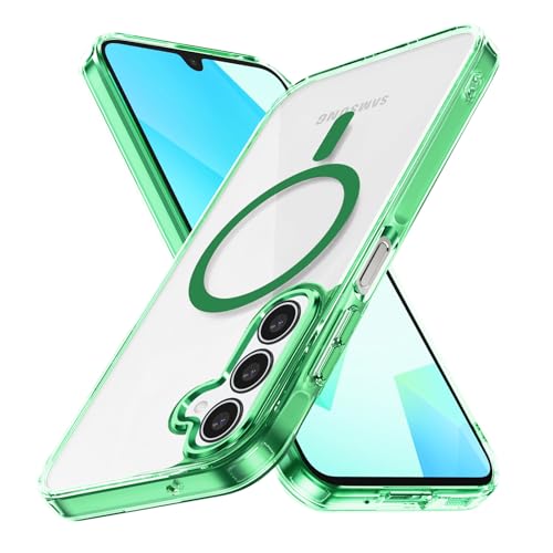 Yhsvie Transparent Hülle Kompatibel mit Samsung Galaxy S24 FE Magnetisch Handyhülle Ultradünn Galaxy S24 FE Stoßfest Kratzfest Schutzhülle Weiche TPU Bumper Robust Hart PC Case Cover,Grün von Yhsvie