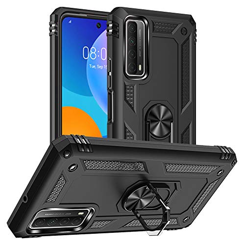 Yiakeng Hülle für Huawei P Smart 2021, Stoßfest Schutzhülle Mit Ring Standfunktion Case Cover für Huawei P Smart 2021 (Schwarz) von Yiakeng