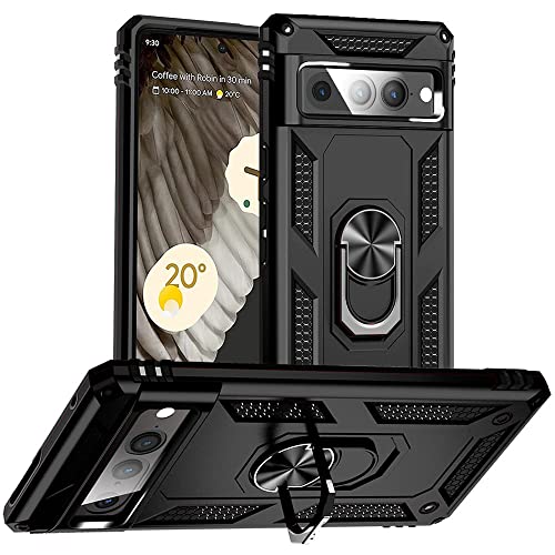 Yiakeng Pixel 7 Pro Hülle, Google Pixel 7 Pro Hülle, Stoßfest Schutzhülle Mit Ring Standfunktion Case Cover für Pixel 7 Pro (Schwarz) von Yiakeng