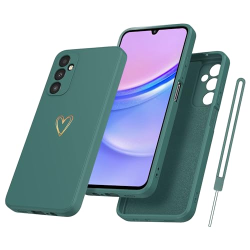 Yichxu Handyhülle für Samsung Galaxy A15 5G Hülle mit Band Kette Herz Love Silikon Weich TPU Stoßfeste Schutz Bumper Case Ultra Dünn Kratzfeste Schutzhülle für Samsung A15 4G / 5G, Grün von Yichxu