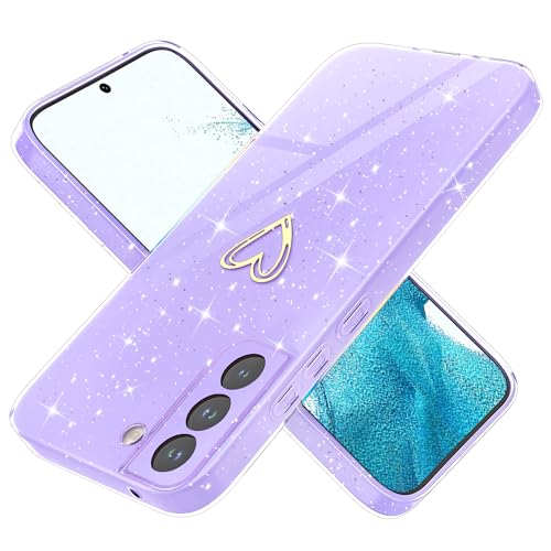 Yichxu Handyhülle für Samsung Galaxy S22 5G Hülle Glitzer Herz Love Silikon TPU Stoßfeste Schutz Bumper Case Cover Glänzend Ultra Dünn Kratzfeste Schutzhülle für Samsung S22 5G, Lila von Yichxu