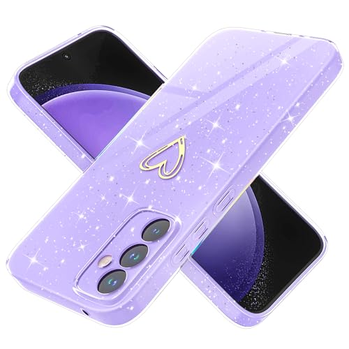 Yichxu Handyhülle für Samsung Galaxy S23 FE Hülle Glitzer Herz Love Silikon TPU Stoßfeste Schutz Bumper Case Cover Glänzend Ultra Dünn Kratzfeste Schutzhülle für Samsung S23 FE 5G, Lila von Yichxu