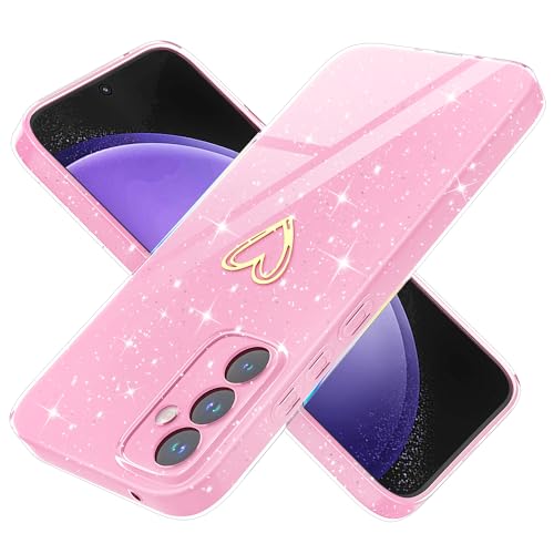 Yichxu Handyhülle für Samsung Galaxy S23 FE Hülle Glitzer Herz Love Silikon TPU Stoßfeste Schutz Bumper Case Cover Glänzend Ultra Dünn Kratzfeste Schutzhülle für Samsung S23 FE 5G, Rosa von Yichxu