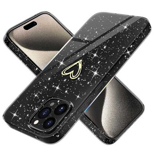 Yichxu Handyhülle für iPhone 15 Pro Max Hülle Glitzer Gold Herz Love Silikon TPU Stoßfeste Schutz Bumper Case Cover Glänzend Ultra Dünn Kratzfeste Schutzhülle für iPhone 15 Pro Max 6,7 Zoll, Schwarz von Yichxu