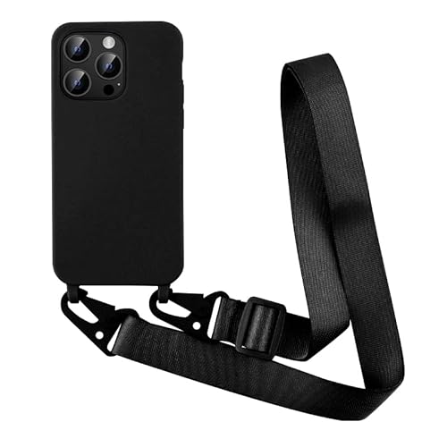 Yichxu Handykette Hülle für iPhone 16 Pro Max mit Band, TPU Silikon Handyhülle mit Kordel Lanyard, Schutzhülle mit Kette Stoßfest Nylon Schultergurt Necklace Handy Hülle für iPhone 16 Pro Max, Schwarz von Yichxu