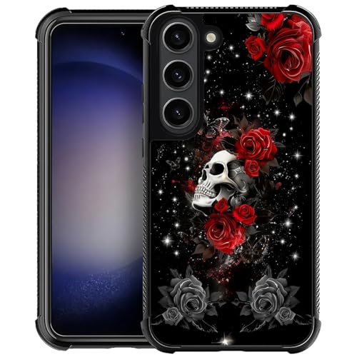 Yicomon Kompatibel mit Samsung Galaxy S23 Hülle, Totenkopf rote Rose Muster Druck Handyhülle Langlebig Mode Lustig Flüssigsilikonhülle Weiche Anti-Kratzer Stoßfest Schutzhülle von yicomon