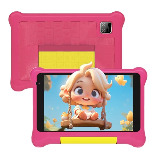 Yicty Kinder Tablet 7 Zoll (17,8 cm) Andriod 13 Tablet für Kinder Quad Core 2 GB RAM 32 GB ROM 128 GB Erweiterung Kindersicherung Lern-Tablet mit stoßfester Schutzhülle (Rosa) von Yicty