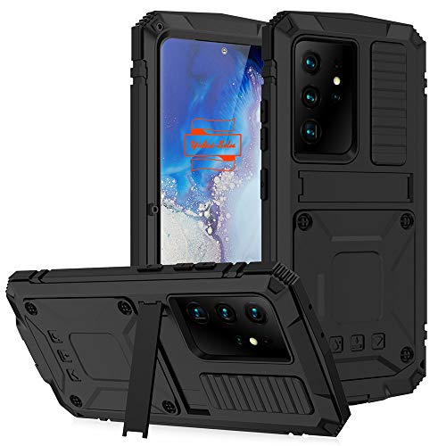 Yidai-Silu Galaxy S23 Ultra 360 Grad Militärstandard Hülle IP-54 Outdoor Hybrid Schutzhülle wasserdichte Stoßfest Metal Case Cover + Displayschutz für Samsung Galaxy S23 Ultra 6,8" - Schwarz von Yidai-Silu