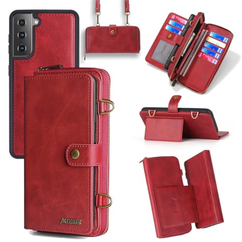 Yidai-Silu Galaxy S25 Wallet Case 【3 in 1 Abnehmbar Geldbeutel, Mutil-Funktion】 Magnet Hülle PU Leder Etui Flip Cover Brieftasche Geldbörse für Samsung Galaxy S25 -Rot von Yidai-Silu