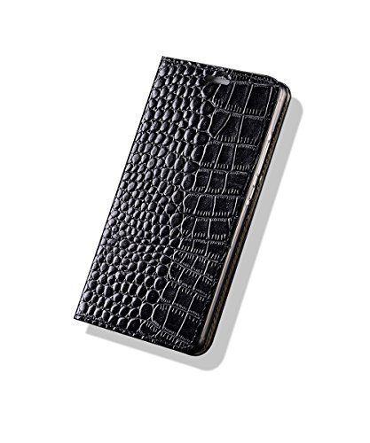 Yidai-Silu iPhone 14 Pro Max Echt Leder Flip Hülle 【Luxuriös Krokodil Muster, Business】 Handy Tasche Wallet Case Schutz Cover für iPhone 14 Pro Max 6,7" - Alligator Schwarz von Yidai-Silu