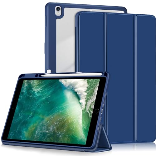 Yiernuo Hülle für iPad 9 8 7 Generation 10.2 Zoll 2021 2020 2019,iPad Air 3 Generation 10.5 2019, iPad Pro 10.5 2017，Stoßfest Schutzhülle mit Auto Schlaf/Wach Und Stifthalter,Dunkelblau von Yiernuo