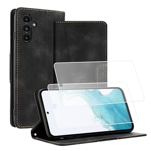 Yihaoyard Lederhülle Kompatibel mit Samsung Galaxy A54 5G Hülle, Premium Leder Flip Wallet Handyhülle PU Leder Klappbar Handytasche Magnetisch Kartenfach Schutzhülle (Schwarz) von Yihaoyard