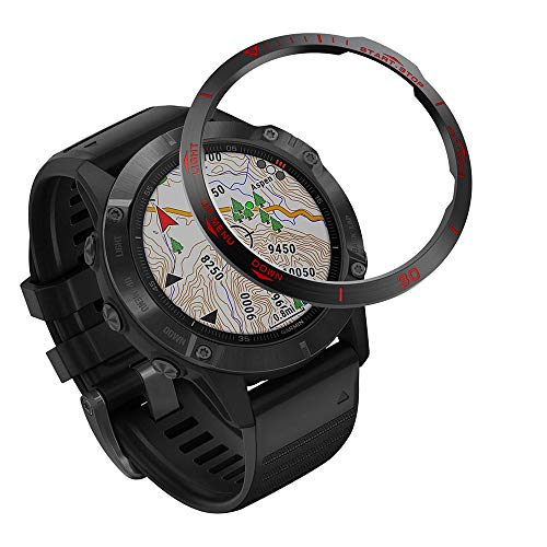 Yikamosi Rostfreier Stahl Lünetten Ring Kompatibel mit Garmin Fenix 6/6 Pro Watch, Bezel Ring Adhesive Cover Anti-Kratz- und Kollisionsschutz für Fenix Watch Accessory(B-Red) von Yikamosi