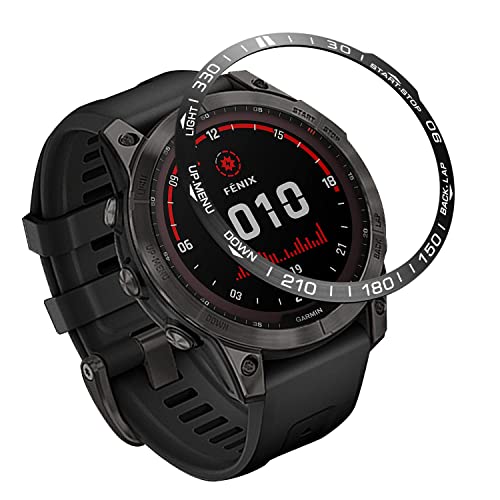 Yikamosi Rostfreier Stahl Lünetten Ring Kompatibel mit Garmin Fenix 7X Watch, Bezel Ring Adhesive Cover Anti-Kratz- und Kollisionsschutz für Fenix Watch Accessory,Schwarz von Yikamosi