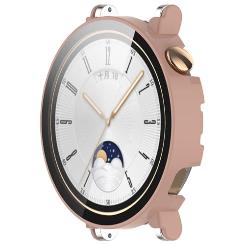 Yikamosi Schutzhülle Kompatibel mit Huawei Watch GT4 41MM,Hülle mit Displayschutz aus Anti-Kratzglas Vollabdeckung HD Ultradünne Schutzfolie Kompatibel mit Huawei Watch GT4 41MM,Rosa von Yikamosi