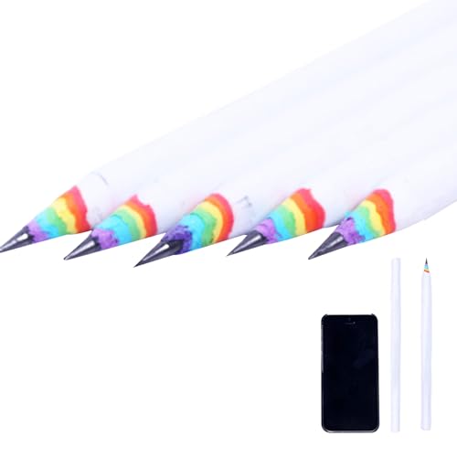 Yililay 5pcs Regenbogenstift, Regenbogenpapierstift 2B umweltfreundlich untätiger antiallergischer Schulstifte Briefpapier für Kinderschüler, das Schreiben von Skizzieren zeichnet, Weiß von Yililay