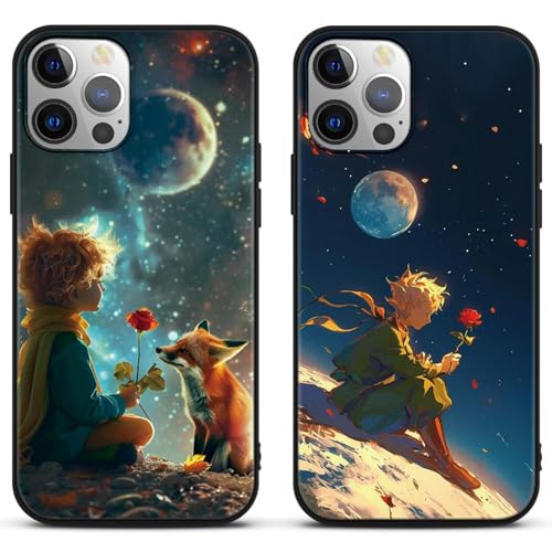 2 Stück Handyhülle für Xiaomi Redmi 12 6.79", TPU Silikon Schutzhülle mit The Little Prince Aesthetic Fox Rosen Floral Muster, Cartoon Anime Motiv Dünn Stoßfeste Kameratasche Tasche Case, 02 von Yimctoie