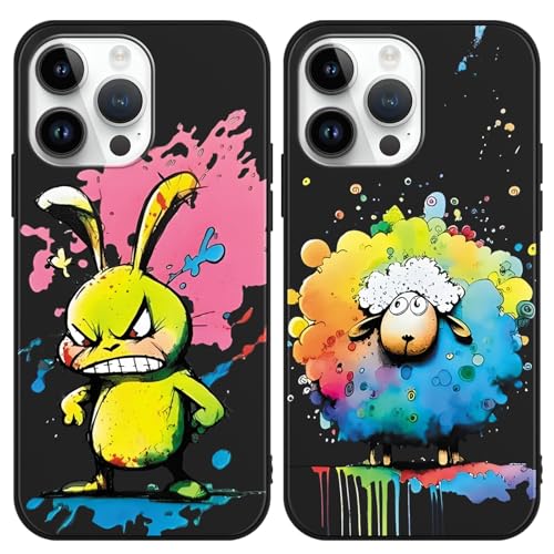 2 Stück Handyhülle für iPhone 11 Pro Hülle 5.8" Tier Malerei Muster, Weich TPU Stoßfest Schutzhülle mit Kreative Anime Kaninchen & Schaf Aesthetic Design Lustig Motiv, Schwarz Soft Cartoon Case von Yimctoie