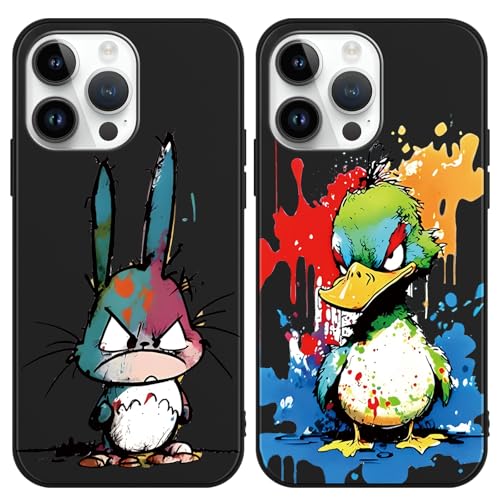 2 Stück Handyhülle für iPhone 13 iPhone 14 Hülle 6.1" Tier Muster, Weich TPU Stoßfest Schutzhülle mit Kreative Anime Kaninchen & Ente Aesthetic Lustig Motiv, Schwarz Soft Slim Bumper Cartoon Case,02 von Yimctoie