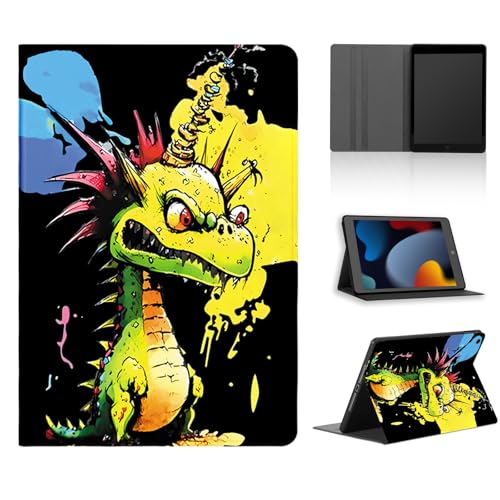 Tablet Hülle für iPad 9/8/7 10,2" 2021/2020/2019 9./8./7. Generation, Niedlich Cartoon Anime Manga Muster Schutzhülle PU Leder Flip Cover Kawaii Stoßfest Verstellbar Ständer Tablet Case, Dinosaur von Yimctoie