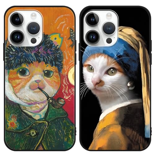 Yimctoie 2 Stück Cute Lustiges Meme Katzen Handyhülle für iPhone 14 Pro Max Hülle 6.7", Kawaii Niedlich Muster Weiches TPU Silikon Schutzhülle Kameraschutz Stoßfeste Cartoon Aesthetic Case von Yimctoie