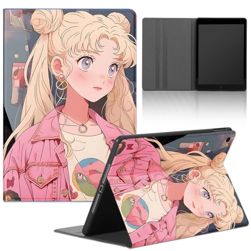 Yimctoie Cute Kawaii Tablet Hülle für Apple iPad Air 9,7" A1474/A1475/A1476,Cartoon Anime Mädchen Charaktere Muster Design Stoßfest Schutzhülle Multi-Winkel PU Leder mit Standfunktion Case,Cartoon von Yimctoie