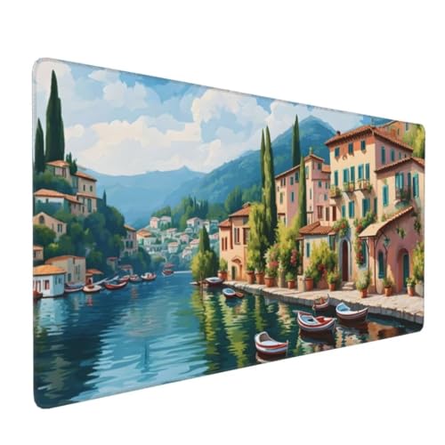 Gaming Mauspad Kleine Stadt Mauspad XXL 600x300x3mm XXL Mousepad See Schreibtischunterlage, mit Anti Rutsch Basis Mouse Pad, Wasserdicht, Langlebig Desk Mat für Tastatur und Maus,Gaming Zubehör G4-634 von Yingeen