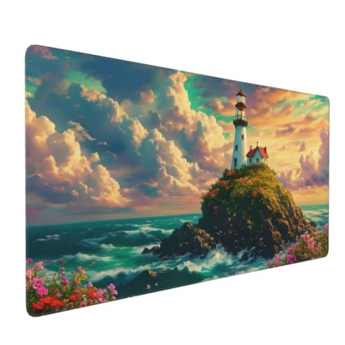 Gaming Mauspad Leuchtturm Mauspad XXL 1000x500x3mm XXL Mousepad Wolke Schreibtischunterlage, mit Anti Rutsch Basis Mouse Pad, Wasserdicht,Langlebig Desk Mat für Tastatur und Maus,Gaming Zubehör G4-548 von Yingeen