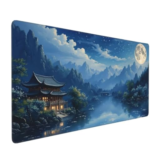 Gaming Mauspad Mond Mauspad XXL 800x400x3mm XXL Mousepad Landschaft Schreibtischunterlage, mit Anti Rutsch Basis Mouse Pad, Wasserdicht, Langlebig Desk Mat für Tastatur und Maus, Gaming Zubehör G4-8 von Yingeen