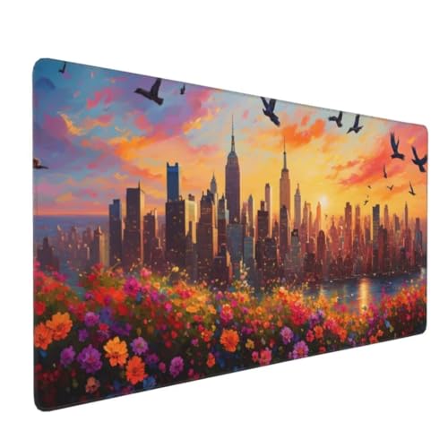 Gaming Mauspad Stadt Mauspad XXL 1400x700x3mm XXL Mousepad Landschaft Schreibtischunterlage, mit Anti Rutsch Basis Mouse Pad, Wasserdicht, Langlebig Desk Mat für Tastatur und Maus,Gaming Zubehör G4-32 von Yingeen