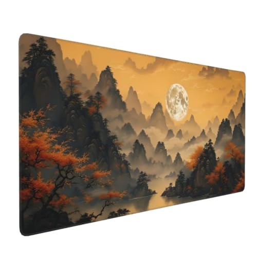 Mauspad XXL 1200x600mm, Groß Gaming Mauspad Mond Mouse Pad Berg Design Vernähte Kanten, Wasserdicht Anti Rutsch Mousepad, Verbessert Präzision und Geschwindigkeit Desk Mat,Office Gaming Zubehör G4-27 von Yingeen