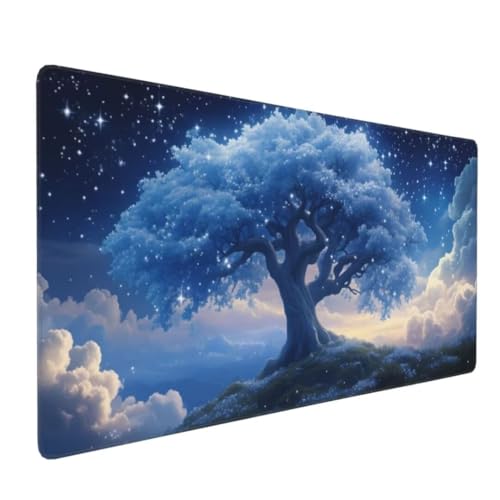 Mauspad XXL 1600x800mm, Groß Gaming Mauspad Baum Mouse Pad Wolke Design Vernähte Kanten, Wasserdicht Anti Rutsch Mousepad, Verbessert Präzision/Geschwindigkeit Desk Mat,Office Gaming Zubehör G4-593 von Yingeen