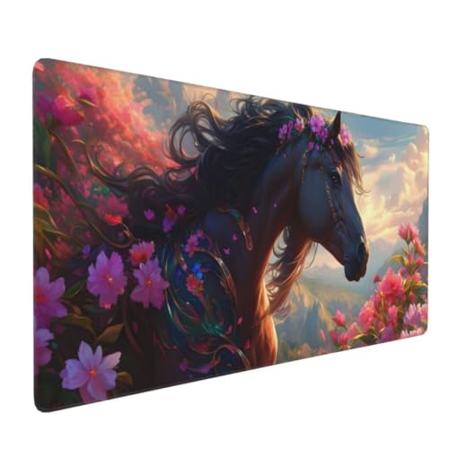 Mauspad XXL 1600x800mm, Groß Gaming Mauspad Blume Mouse Pad Pferd Design Vernähte Kanten, Wasserdicht Anti Rutsch Mousepad, Verbessert Präzision/Geschwindigkeit Desk Mat,Office Gaming Zubehör G4-253 von Yingeen