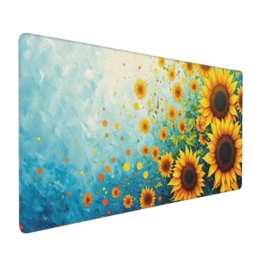 Mauspad XXL 1600x800mm, Groß Gaming Mauspad Blume Mouse Pad Sonnenblume Design Vernähte Kanten, Wasserdicht Anti Rutsch Mousepad, Verbessert Präzision/Geschwindigkeit Desk Mat,Gaming Zubehör G4-473 von Yingeen