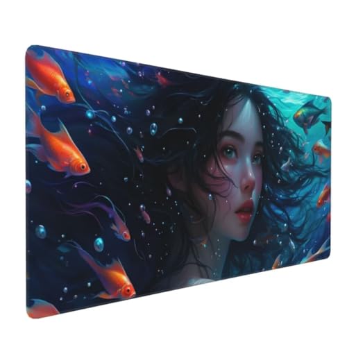 Mauspad XXL 1600x800mm, Groß Gaming Mauspad Frau Mouse Pad Fisch Design Vernähte Kanten, Wasserdicht Anti Rutsch Mousepad, Verbessert Präzision/Geschwindigkeit Desk Mat,Office Gaming Zubehör G4-491 von Yingeen