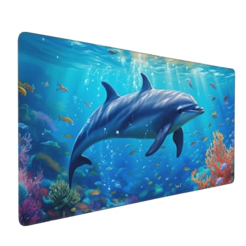 Mauspad XXL 1600x800mm, Groß Gaming Mauspad Koralle Mouse Pad Delphin Design Vernähte Kanten, Wasserdicht Anti Rutsch Mousepad, Verbessert Präzision und Geschwindigkeit Desk Mat,Gaming Zubehör G4-647 von Yingeen