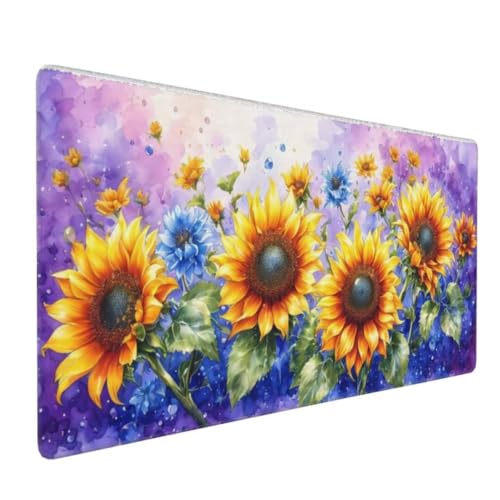 Mauspad XXL 1600x800mm, Groß Gaming Mauspad Lila Mouse Pad Sonnenblume Design Vernähte Kanten, Wasserdicht Anti Rutsch Mousepad, Verbessert Präzision und Geschwindigkeit Desk Mat,Gaming Zubehör G4-487 von Yingeen