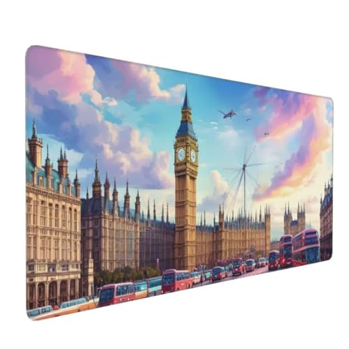 Mauspad XXL 1600x800mm, Groß Gaming Mauspad London Mouse Pad Landschaft Design Vernähte Kanten, Wasserdicht Anti Rutsch Mousepad, Verbessert Präzision/Geschwindigkeit Desk Mat,Gaming Zubehör G4-399 von Yingeen