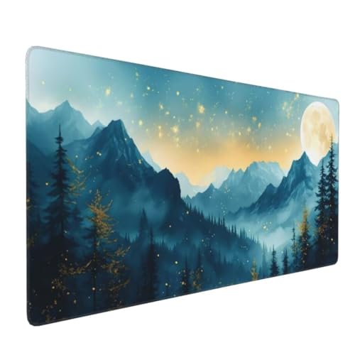 Mauspad XXL 1600x800mm, Groß Gaming Mauspad Marineblau Mouse Pad Landschaft Design Vernähte Kanten, Wasserdicht Anti Rutsch Mousepad,Verbessert Präzision/Geschwindigkeit Desk Mat,Gaming Zubehör G4-589 von Yingeen