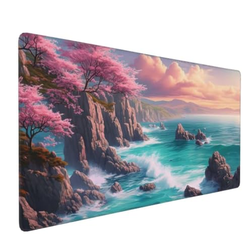 Mauspad XXL 1600x800mm, Groß Gaming Mauspad Meer Mouse Pad Landschaft Design Vernähte Kanten, Wasserdicht Anti Rutsch Mousepad, Verbessert Präzision und Geschwindigkeit Desk Mat,Gaming Zubehör G4-641 von Yingeen