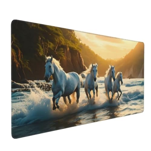 Mauspad XXL 1600x800mm, Groß Gaming Mauspad Ozean Mouse Pad Pferd Design Vernähte Kanten, Wasserdicht Anti Rutsch Mousepad, Verbessert Präzision/Geschwindigkeit Desk Mat,Office Gaming Zubehör G4-613 von Yingeen