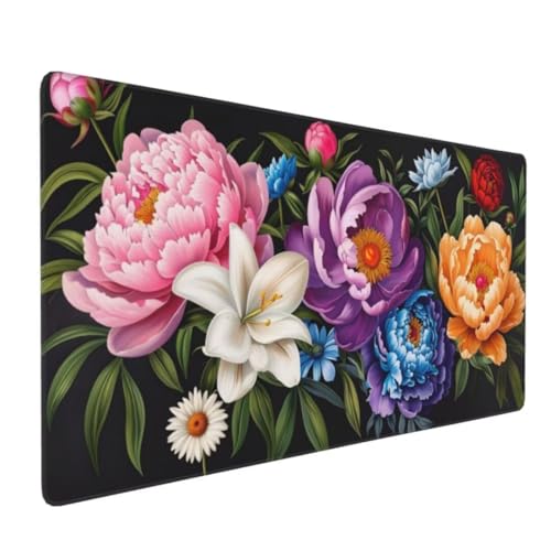 Mauspad XXL 1600x800mm, Groß Gaming Mauspad Schwarz Mouse Pad Blume Design Vernähte Kanten, Wasserdicht Anti Rutsch Mousepad, Verbessert Präzision und Geschwindigkeit Desk Mat,Gaming Zubehör, G4-623 von Yingeen