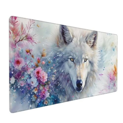 Mauspad XXL 1600x800mm, Groß Gaming Mauspad Tier Mouse Pad Wolf Design Vernähte Kanten, Wasserdicht Anti Rutsch Mousepad, Verbessert Präzision und Geschwindigkeit Desk Mat,Office Gaming Zubehör G4-71 von Yingeen